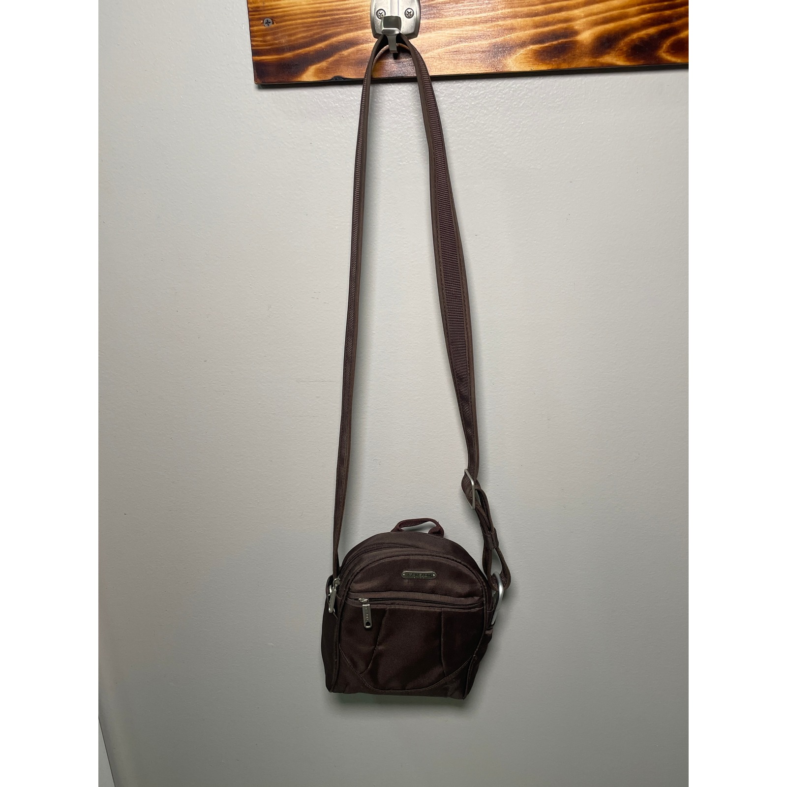 Travelon Brown Nylon Anti-Theft Crossbody Bag Small Travel Organizer Purse